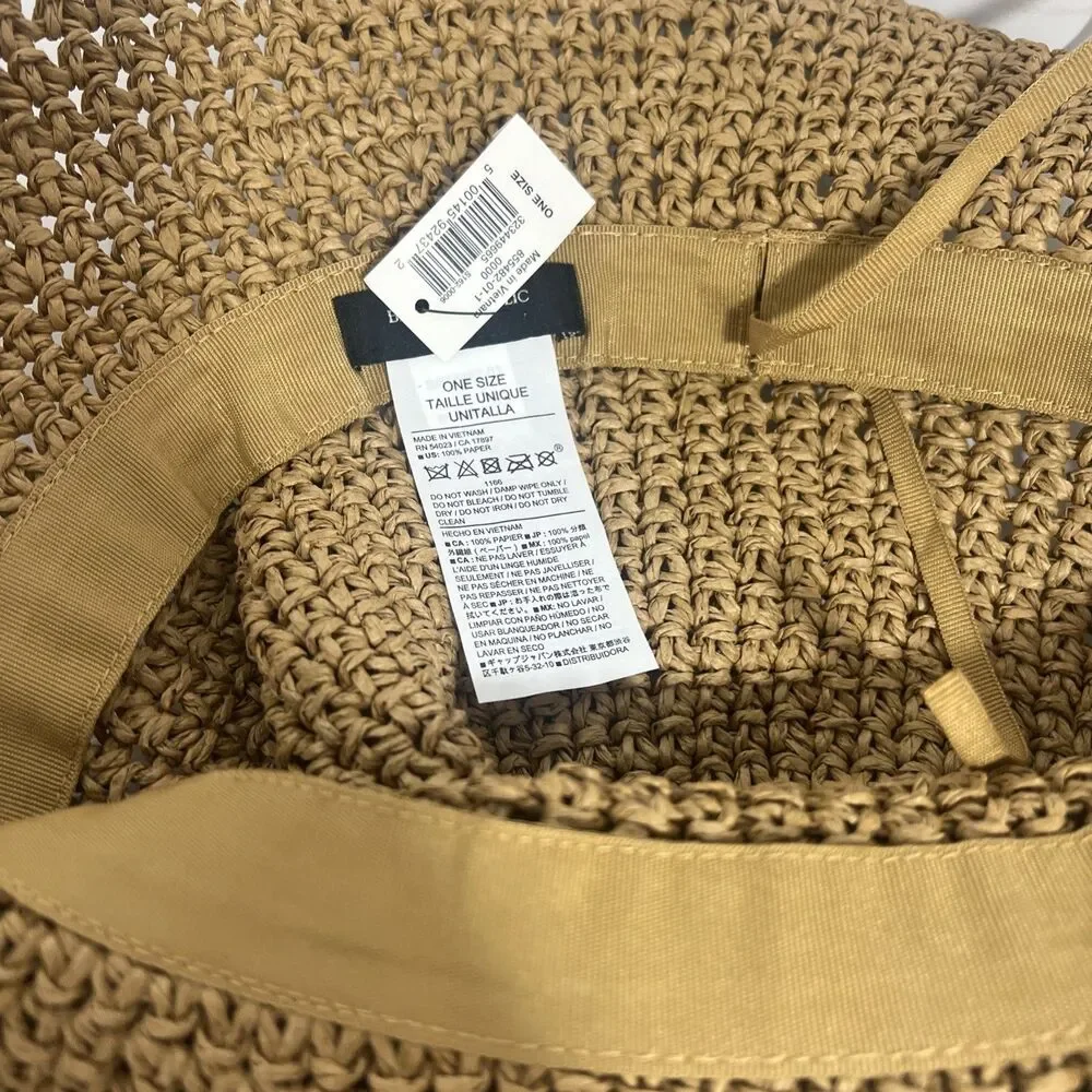 NWT Banana Republic Hand Crocheted Straw Bucket Hat One Size Tan Beige